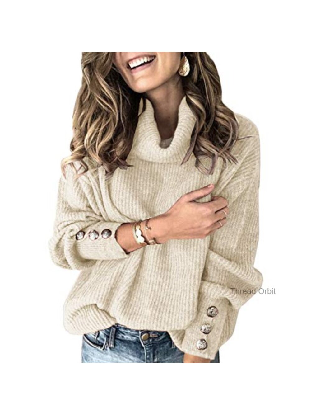 Oversized Slouchy Cowl Neck Chunky Knit Pullover Sweater for Women Winter